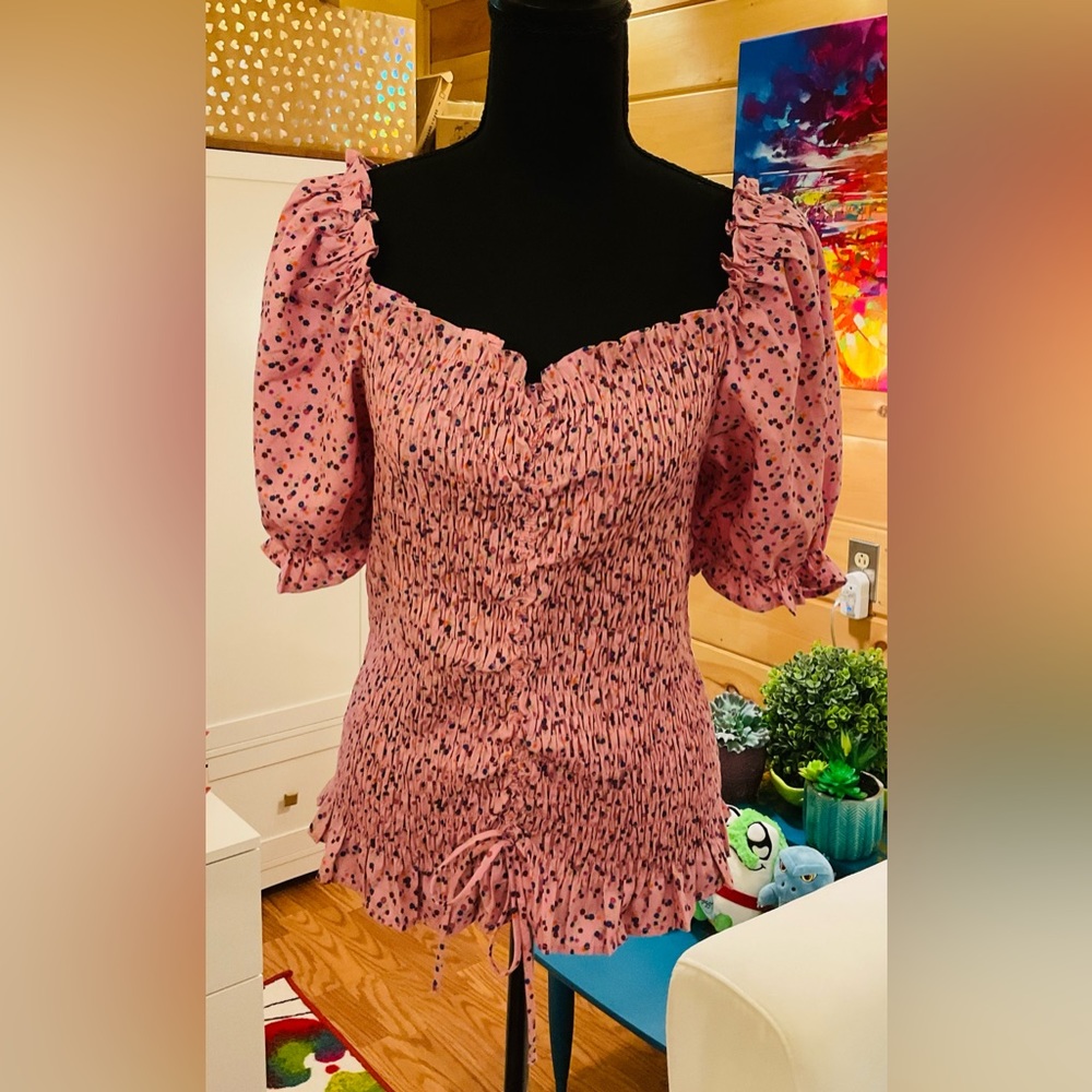 Sweet Rain Smocked Floral Top w/Puff Sleeves